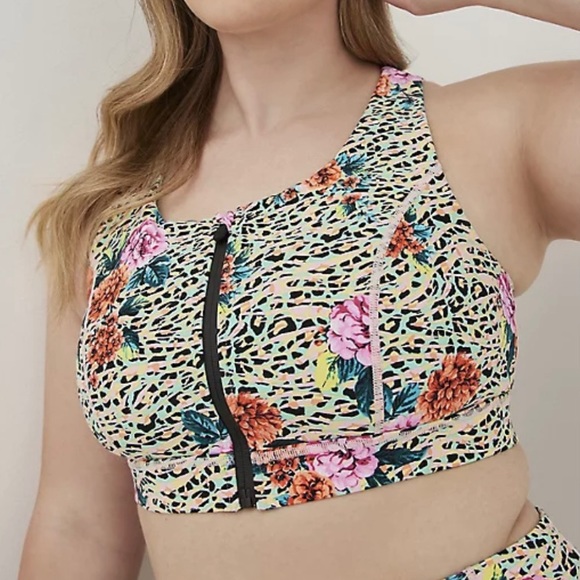 Torrid Women’s Plus Size Jungle Floral Zip Front Sports Bra Size 1X 3X 4X 5X
